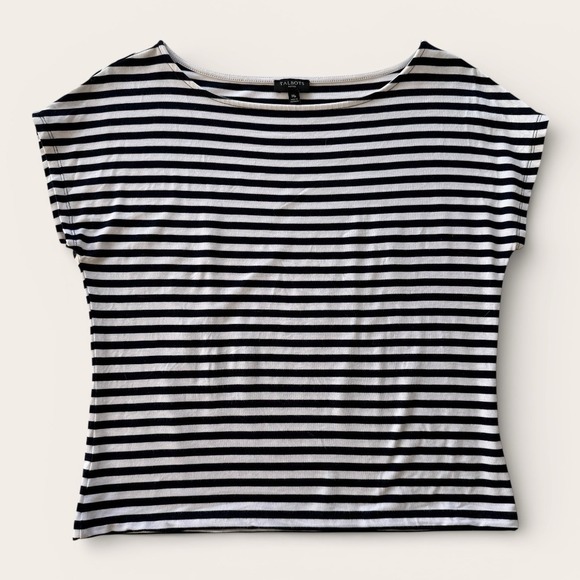 Talbots Tops - Talbots Breton Stripe Cropped Tee Navy White Boat Neck Coastal Prep Women's M